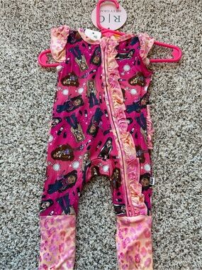 Kids' Hot Pink Character Print Convertible Bamboo Romper with Ruffle Butt & Trim